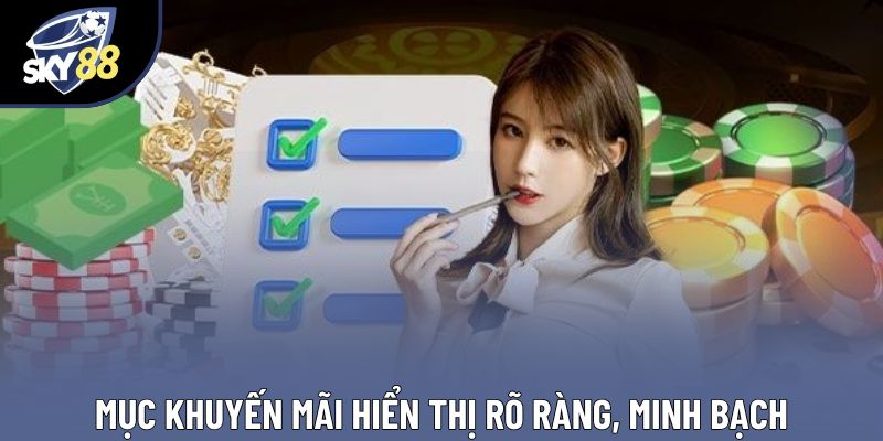 Mục khuyến mãi hiển thị rõ ràng, minh bạch Mục khuyến mãi hiển thị rõ ràng, minh bạch